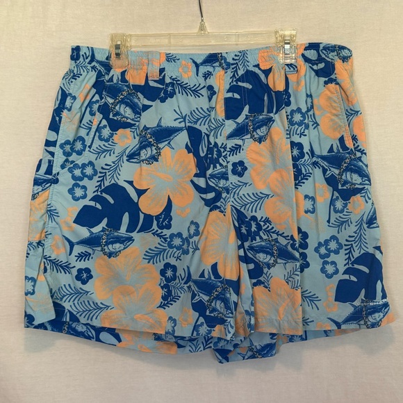 F-118 Men’s Columbia PFG‎ Blue & Orange Tropical Floral Swim Shorts Size XL - Picture 1 of 16